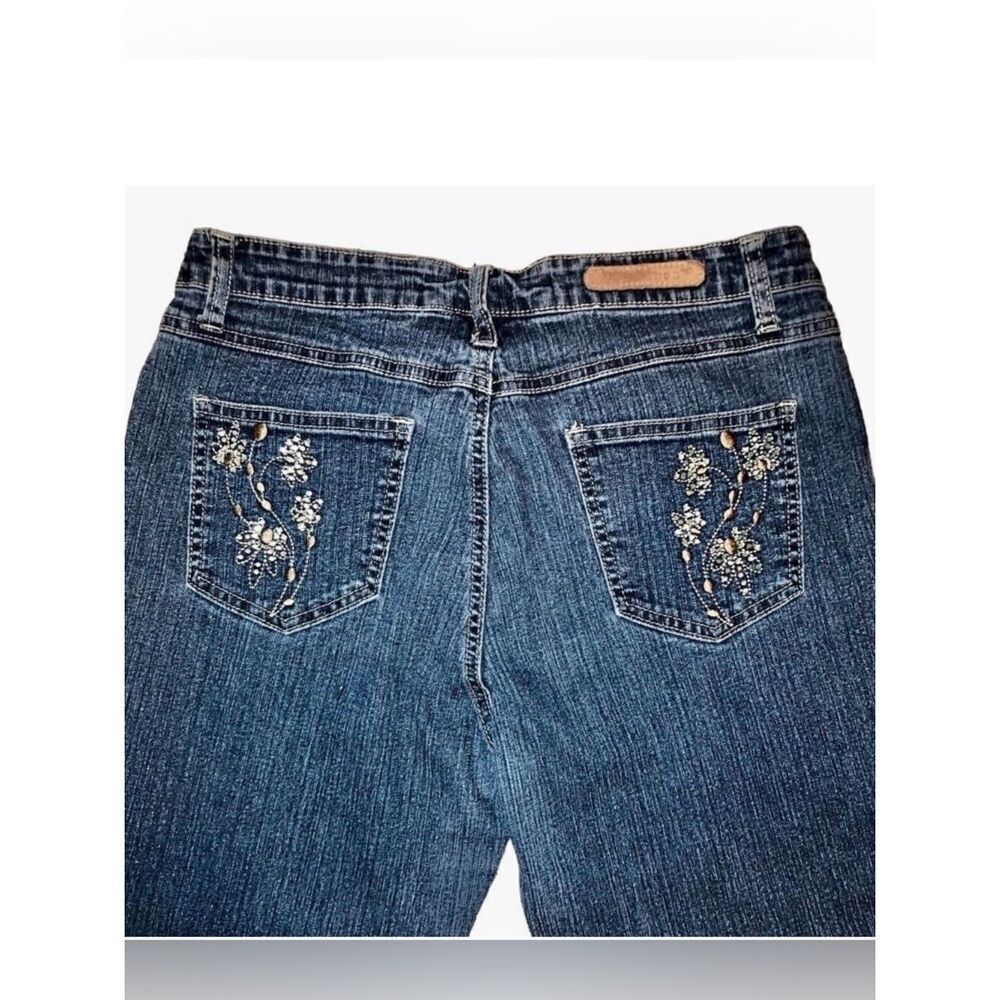 COS Jeans Embroidered Flare Cropped Jeans in Medium Blue Wash/Silver Women’s 8
